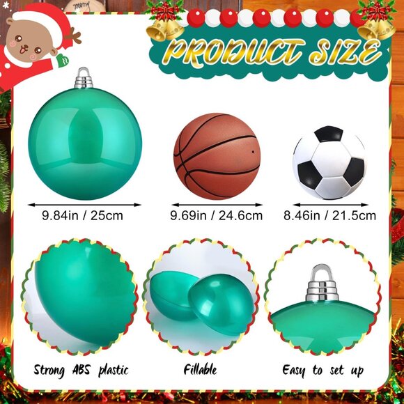 (Set of x3) Extra Large 10" Outdoor Christmas Ornaments Balls Oversized Decor - Picture 3 of 7